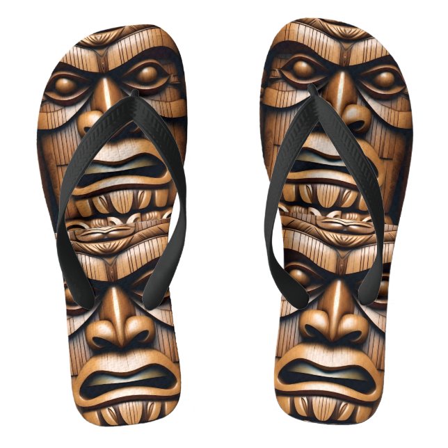 Ancient Guardians: Tiki Wood Art Flip Flops (Footbed)