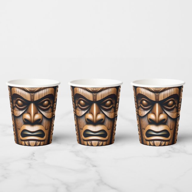 Ancient Guardians: Tiki Wood Art Paper Cups (Multi)