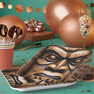 Ancient Guardians: Tiki Wood Art Paper Plate