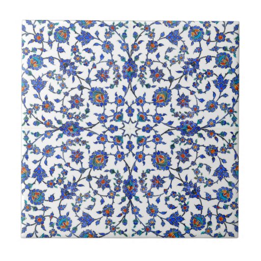 Image of Ancient Handmade Blue Turkish Floral Tiles Pattern