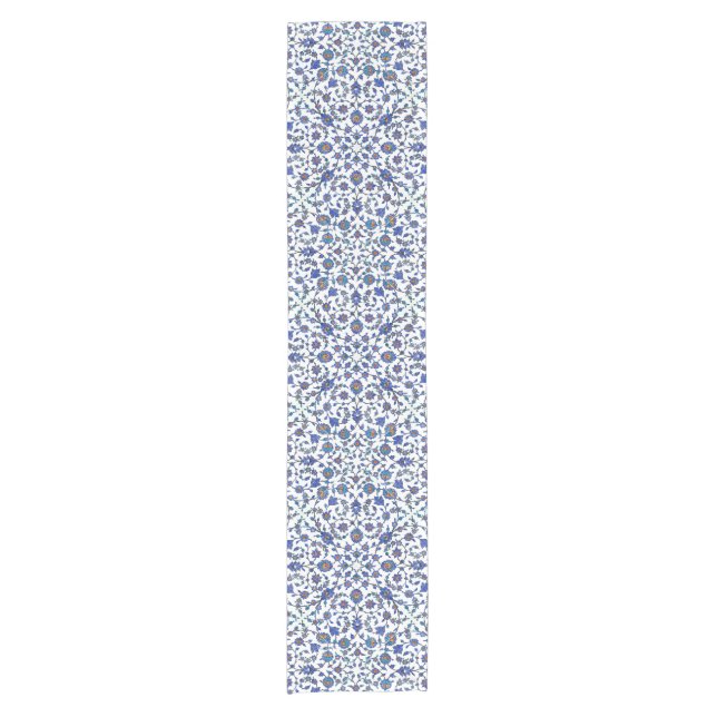 Ancient Handmade Blue Turkish Floral Tiles Pattern Short Table Runner (Front)