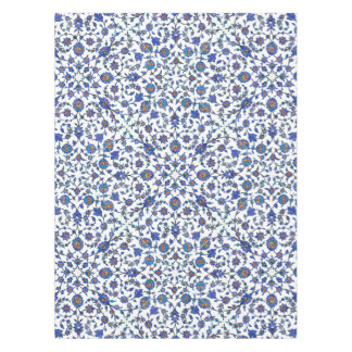 Ancient Handmade Blue Turkish Floral Tiles Pattern Tablecloth