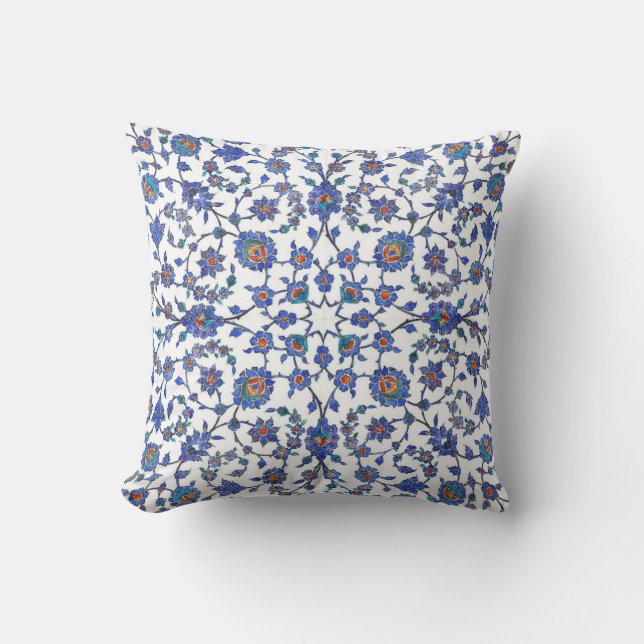 Ancient Handmade Turkish Floral Tiles Pattern Outdoor Cushion (Front)