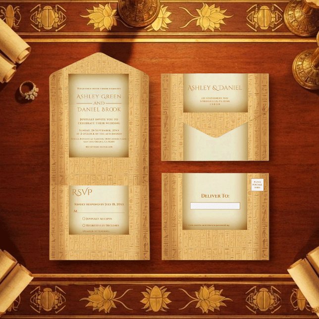 Ancient Hieroglyphic Motifs Egyptian Wedding All In One Invitation (Creator Uploaded)