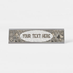 Ancient Historical Symbols Tattoo Style Desk Name Plate