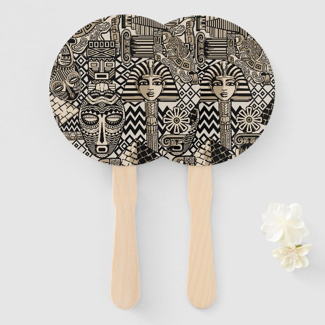 Ancient Historical Symbols Tattoo Style Hand Fan (Front and Back)