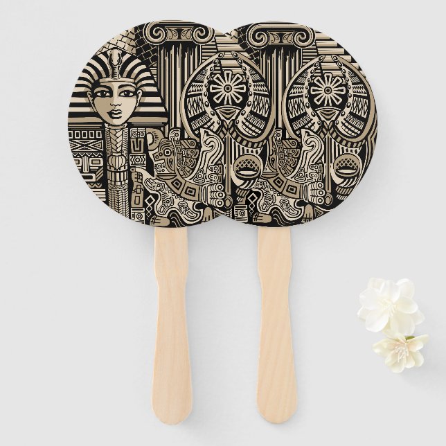 Ancient Historical Symbols Tattoo Style Hand Fan (Front and Back)
