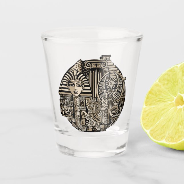 Ancient Historical Symbols Tattoo Style Shot Glass (Front)