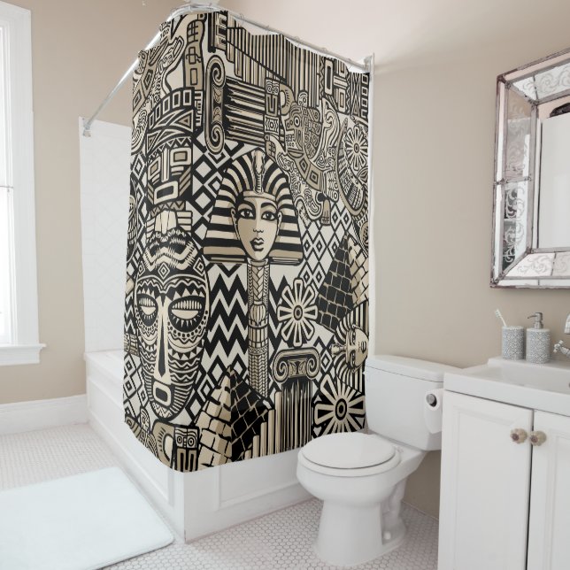 Ancient Historical Symbols Tattoo Style Shower Curtain (In Situ)