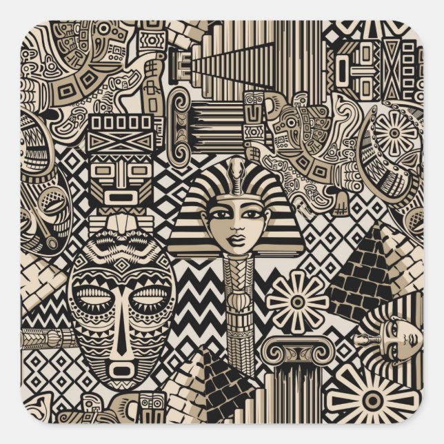 Ancient Historical Symbols Tattoo Style Square Sticker (Front)