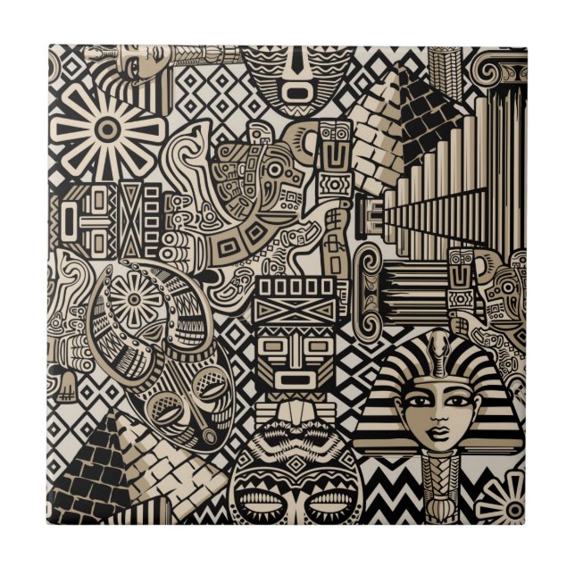 Ancient Historical Symbols Tattoo Style Tile (Front)