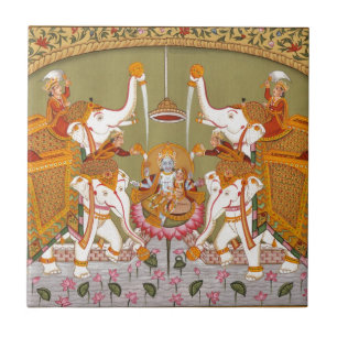 ANCIENT INDIAN PAINTING LORD VISHNU HINDU DEITY TILE