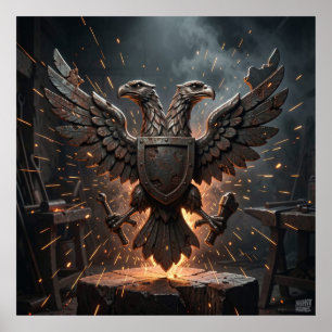 Ancient Industrial Style Iron Eagle Emblem with Fl Poster