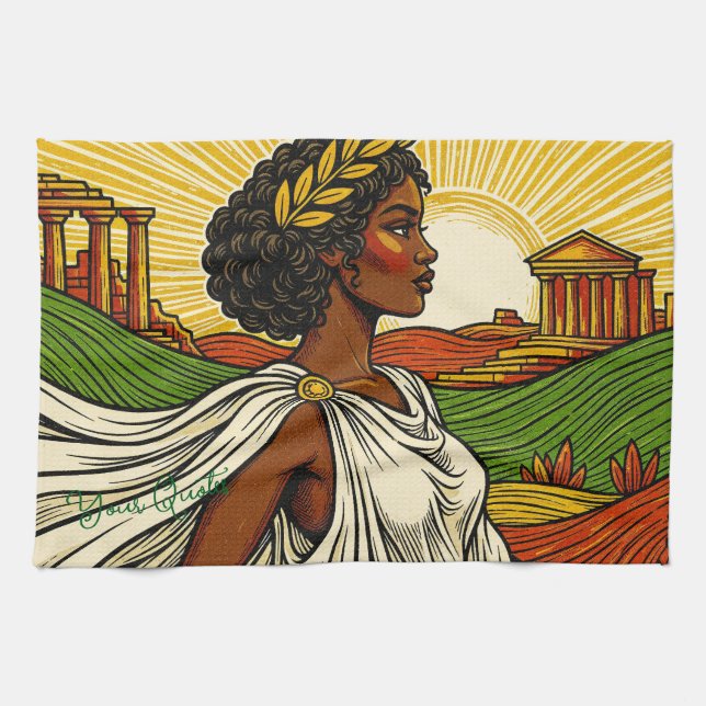 Ancient Inspired Female Portrait Tea Towel (Horizontal)