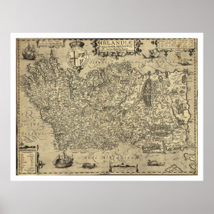 Ancient Ireland Ortelius Map Drawn By Baozio 1606 Poster