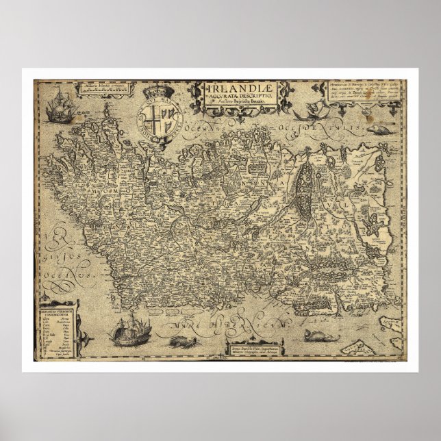 Ancient Ireland Ortelius Map Drawn By Baozio 1606 Poster (Front)