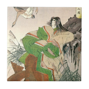 Ancient Japanese Art, Woman and Geese Tile