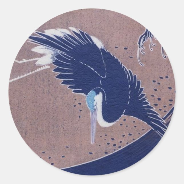 Ancient Japanese Bird Painting, c. 1830's Classic Round Sticker (Front)