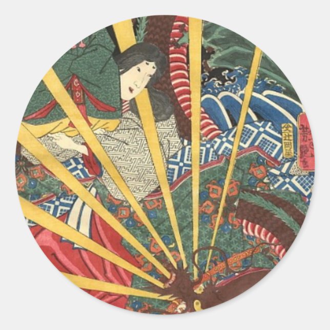 Ancient Japanese Dragon Painting circa 1860's Classic Round Sticker (Front)