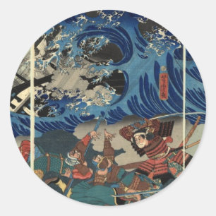 Ancient Japanese Painting of Samurai and Mongols Classic Round Sticker
