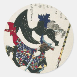 Ancient Japanese Samurai Painting circa 1869 Classic Round Sticker