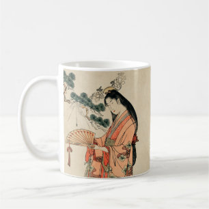 Ancient Japanese Wood Drawing with Woman Coffee Mug