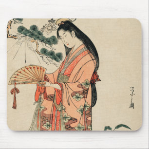Ancient Japanese Wood Drawing with Woman Mouse Mat