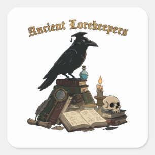 Ancient Lorekeeper Raven   Dark Academia Gothic  Square Sticker