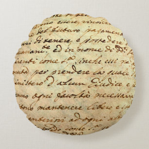 Ancient manuscript of 1700 century written in ink  round cushion