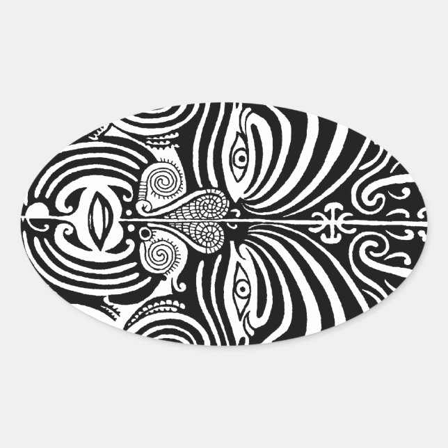 Ancient Maori Moko tribal tattoo design. Oval Sticker (Front)