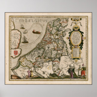 Ancient Map of Europe as a Lion Poster