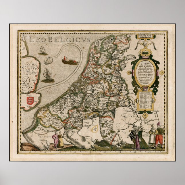 Ancient Map of Europe as a Lion Poster (Front)
