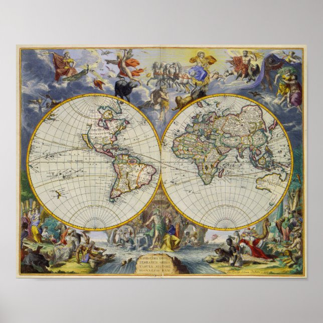 Ancient Map of the World in Two Hemispheres 1683 Poster (Front)