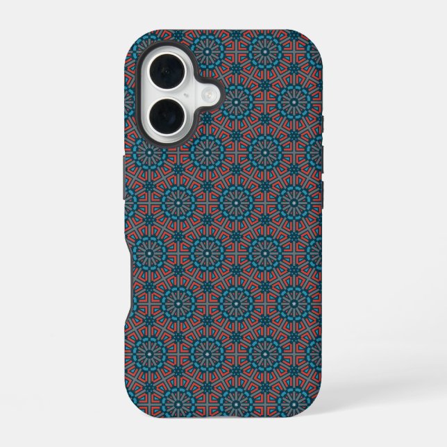 Ancient Mosaic Geometric Floral Pattern iPhone 16 Case (Back)