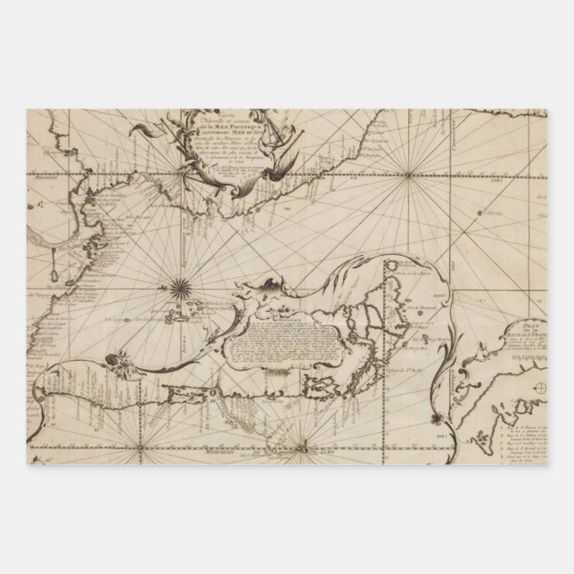 Ancient nautical map of the Pacific Ocean Wrapping Paper Sheet (Front)