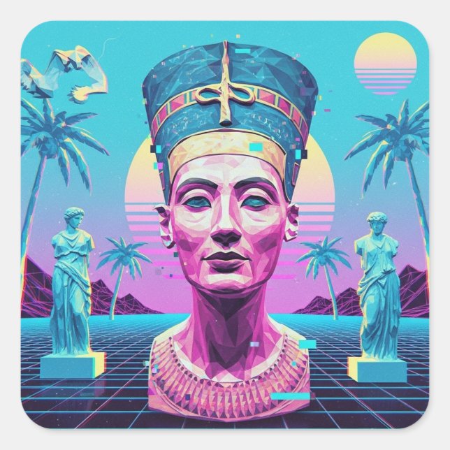 Ancient Nefertiti Premium Vaporwave Sticker (Front)