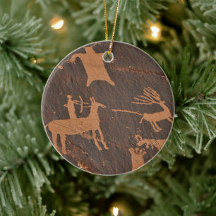 Ancient Newspaper Rock Petroglyphs Native American Ceramic Tree Decoration