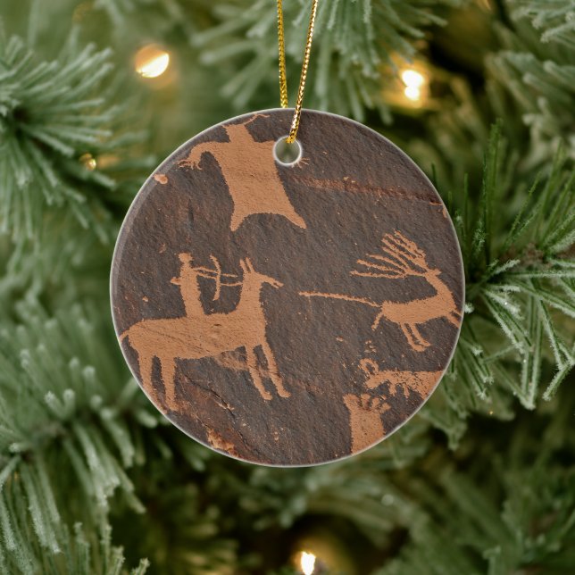Ancient Newspaper Rock Petroglyphs Native American Ceramic Tree Decoration (Tree)