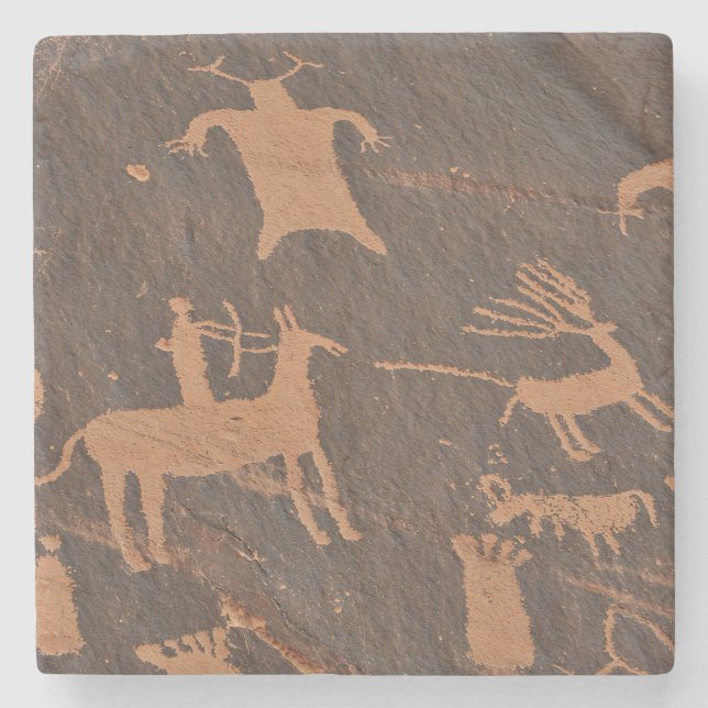 Ancient Newspaper Rock Petroglyphs Native American Stone Coaster (Front)