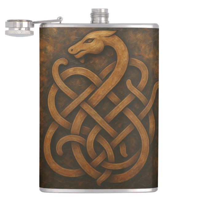 Ancient Norse Serpent Knot Symbol Hip Flask (Opened)