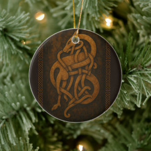 Ancient Norse Serpent Knot with Celtic Border Ceramic Tree Decoration