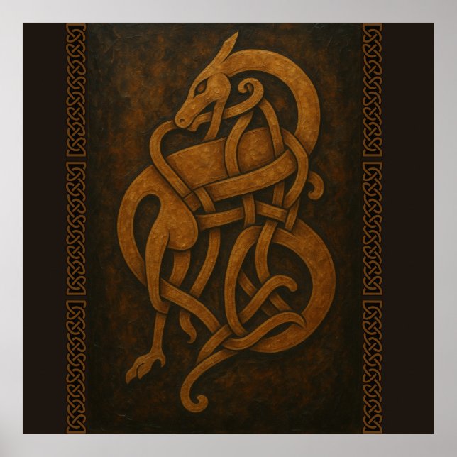 Ancient Norse Serpent Knot with Celtic Border Poster (Front)