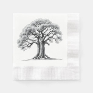 Ancient Oak Tree Charcoal Sketch Napkin
