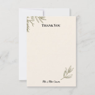 Ancient Olive Tree Botanical Line Art Wedding Thank You Card