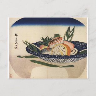 Ancient Painting of a Bowl of Sushi circa 1800's Postcard