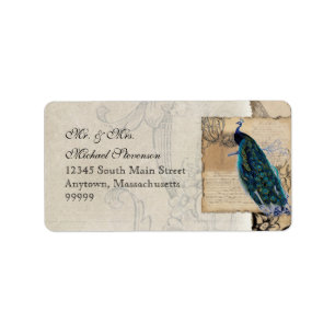 Ancient Peacock Matching Address Label - Aqua Blue