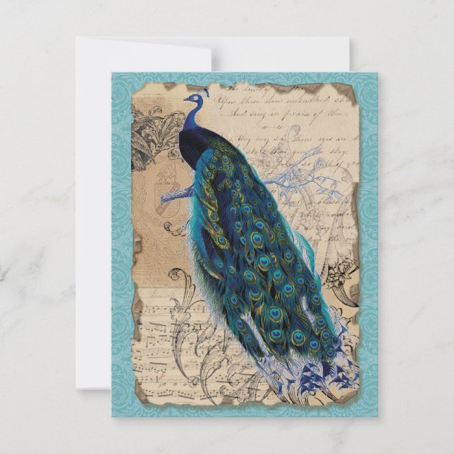 Ancient Peacock Vintage RSVP Response Invite (Front)