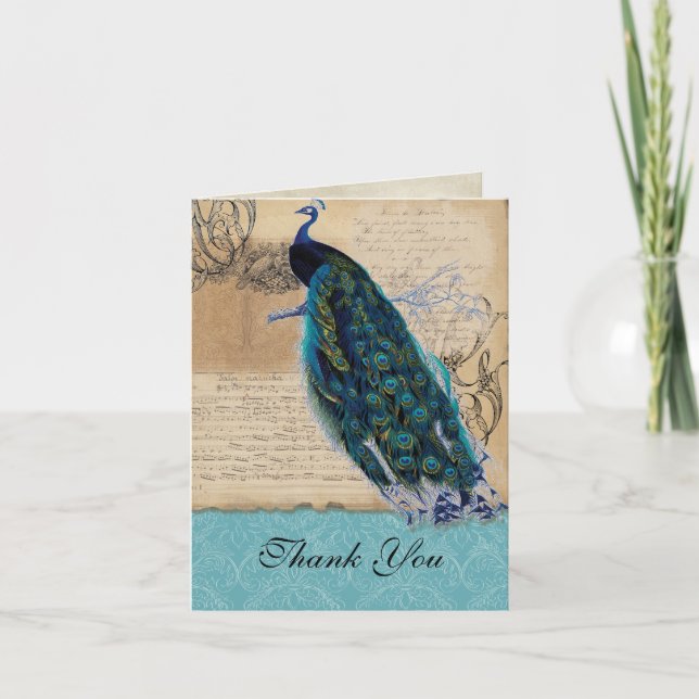 Ancient Peacock Vintage Wedding Thank You Notes (Front)