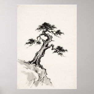 Ancient Pine Resilience Zen Ink Wall Art