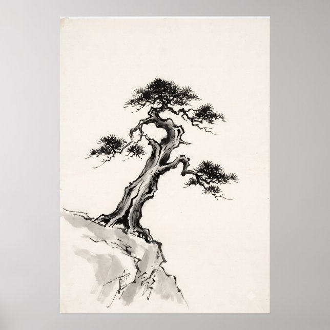 Ancient Pine Resilience Zen Ink Wall Art (Front)